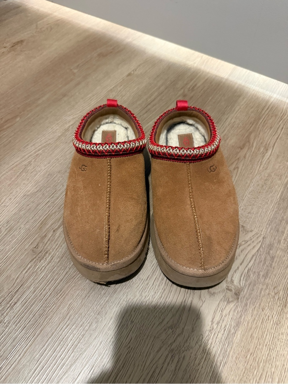 UGG Men's Chestnut Suede Slip-On with Red Trim